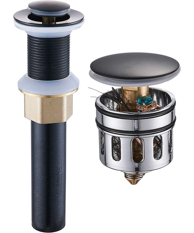 REGALMIX Oil Rubbed Bronze Pop UP Drain, Bathroom Vessel Lavatory Vanity Faucet Sink Stopper, Built-in Anti-Clogging Strainer, Fits Standard Drain Hole(1-1/2" to 1-3/4"),Without Overflow R085C-ORBâ€¦ - Image 1